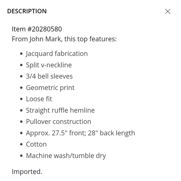 John Mark Jacquard Woven Geometric V-Neck Ruffle Blouse Size Medium - Picture 10 of 10